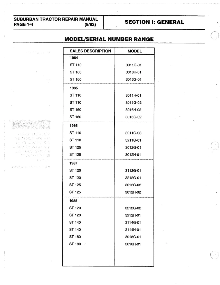 Bolens 1984-1993 Suburban Tractor Series ST100 ST110 ST120 ST125 ST140 ST160 ST1 Service & Repair Manual preview page 4