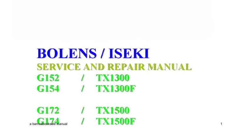Bolens G152/G154/G172/G174 Diesel Tractors Service & Repair Manual preview page 1