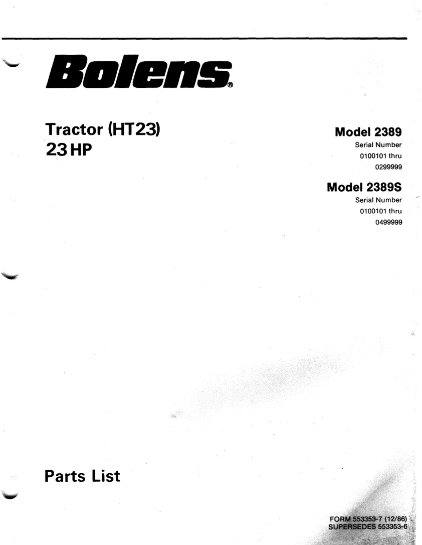 Bolens HT23 Tractor Parts Manual preview page 1