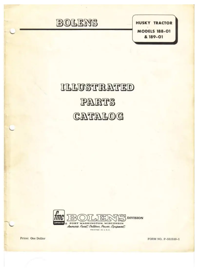 Bolens Husky Tractor 188-01 189-01 Parts Manual preview page 1