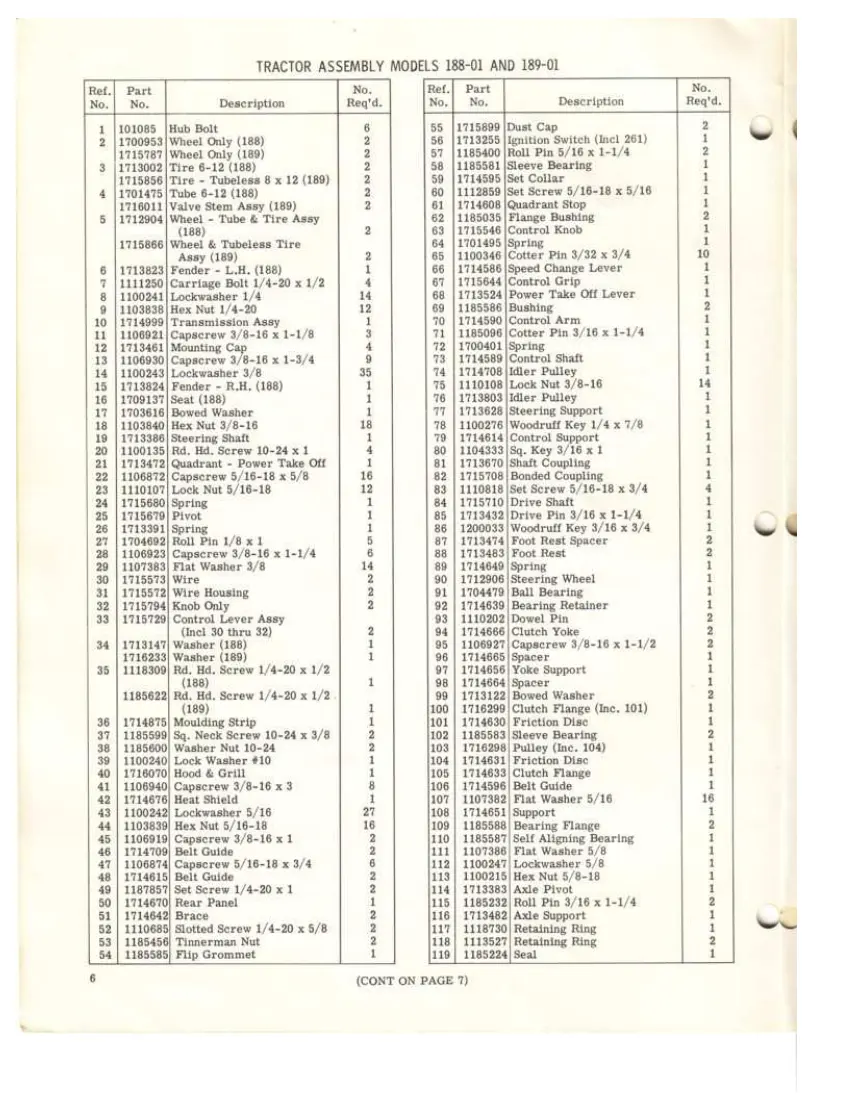 Bolens Husky Tractor 188-01 189-01 Parts Manual preview page 6