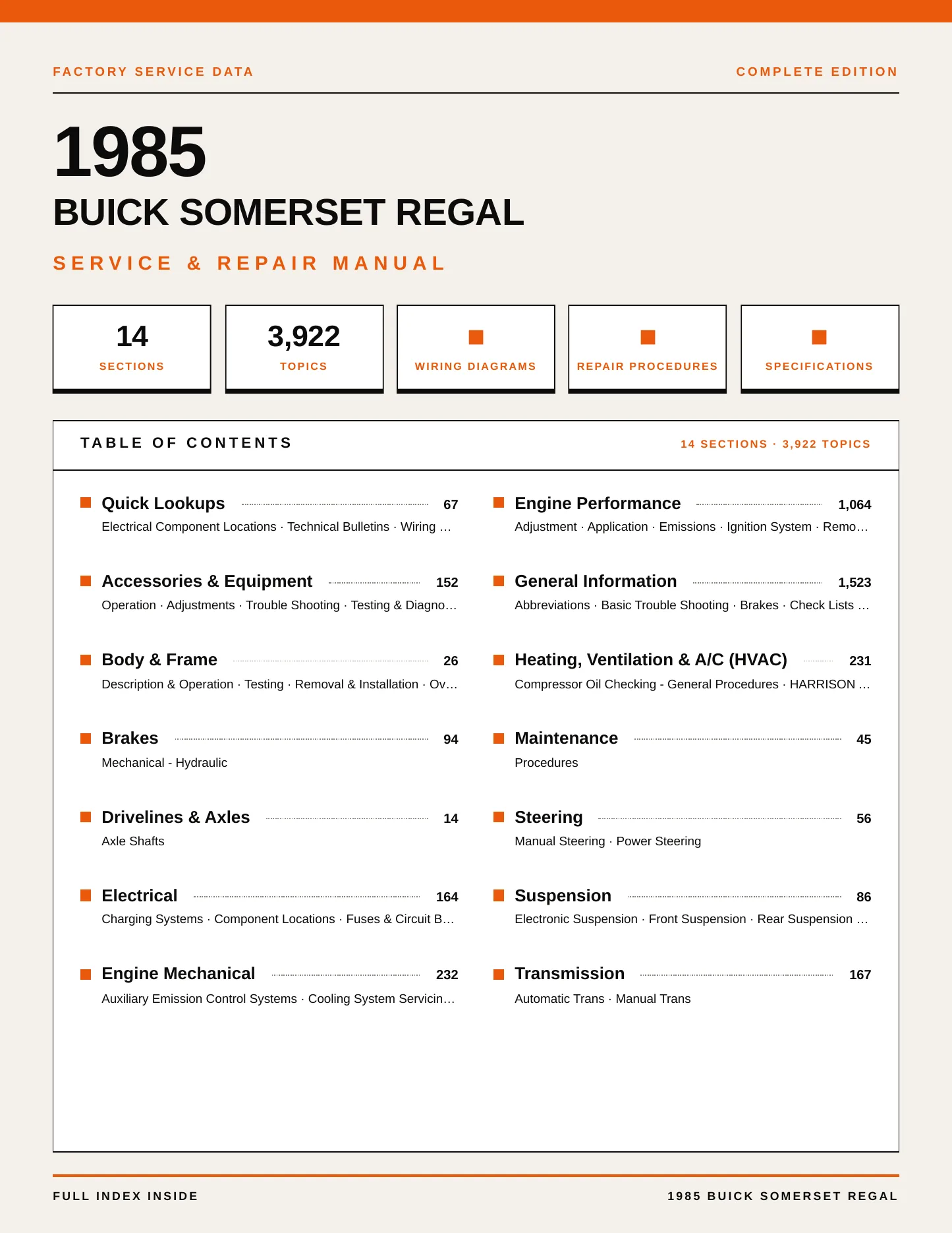 1985 Buick Somerset Regal Service and Repair Manual preview page 1