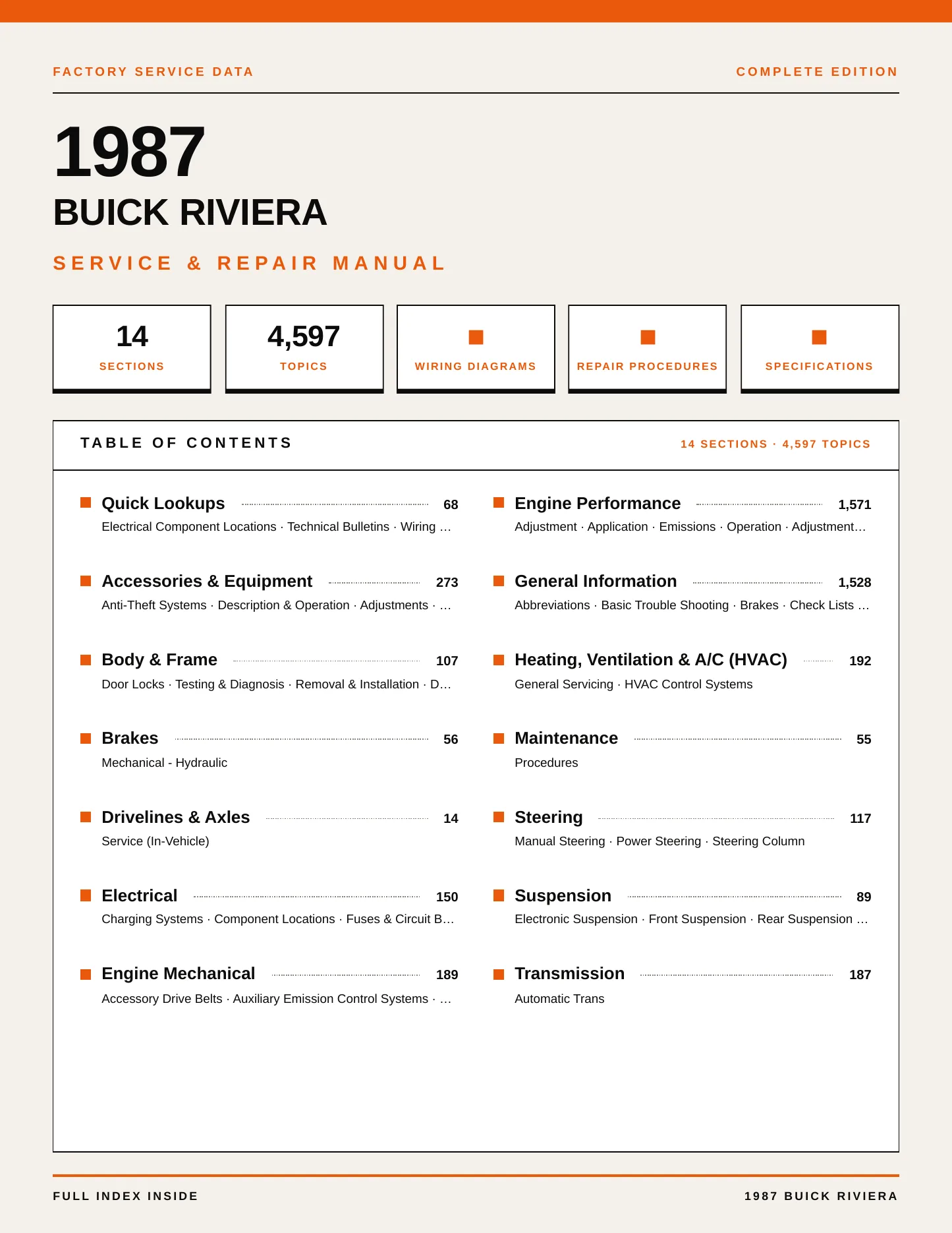 1987 Buick Riviera Service and Repair Manual preview page 1
