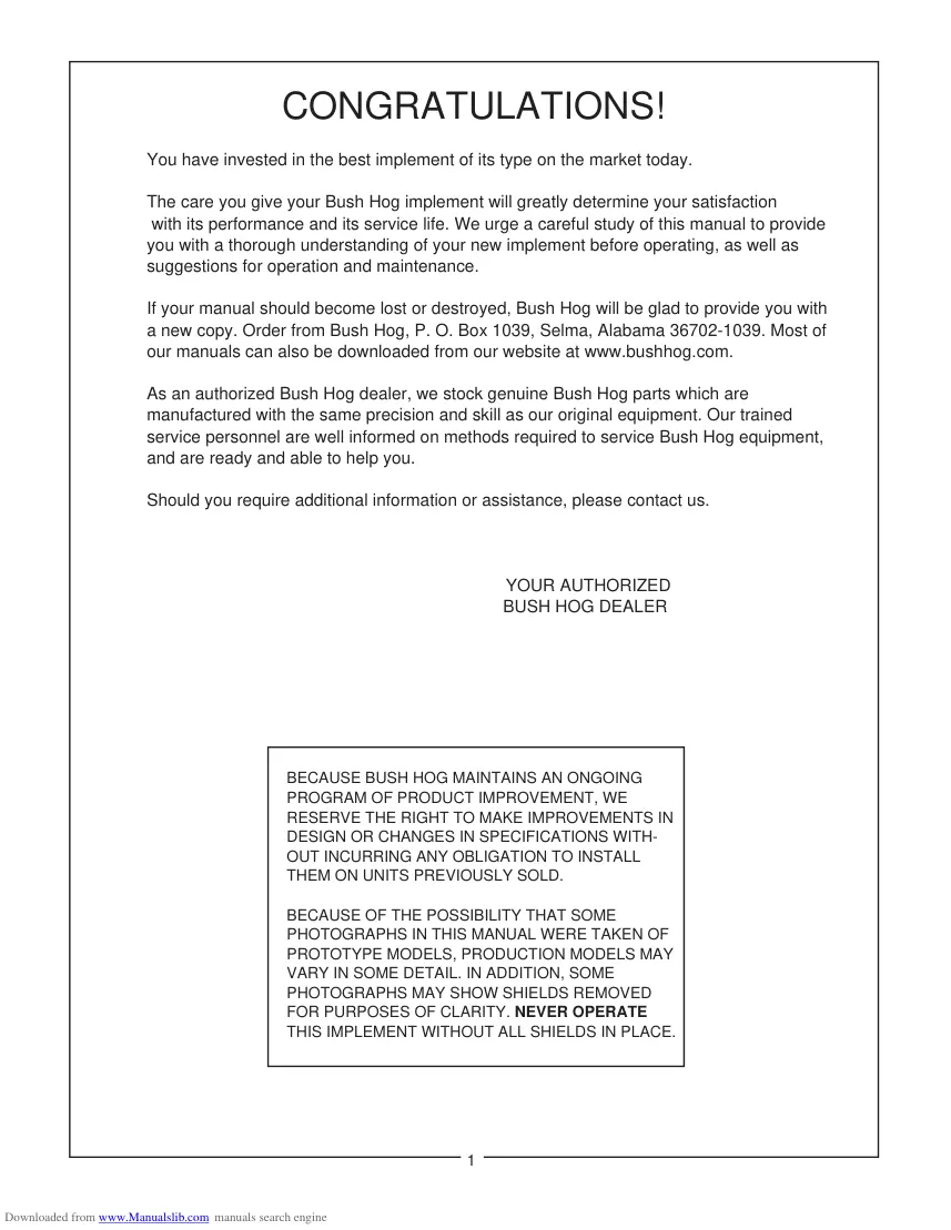 Bush Hog 2426 2446 2846 Operation Attachment Operator's Manual preview page 2