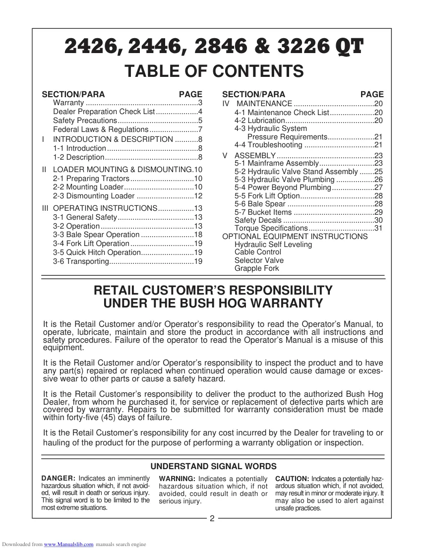 Bush Hog 2426 2446 2846 Operation Attachment Operator's Manual preview page 3