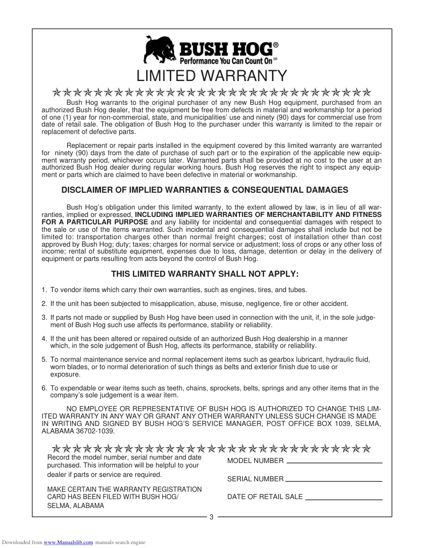 Bush Hog 2426 2446 2846 Operation Attachment Operator's Manual preview page 4