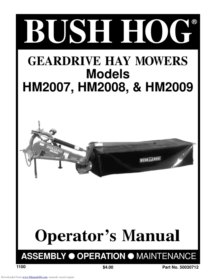 Bush Hog HM2007 HM2008 Operation Machine Operator's Manual preview page 1