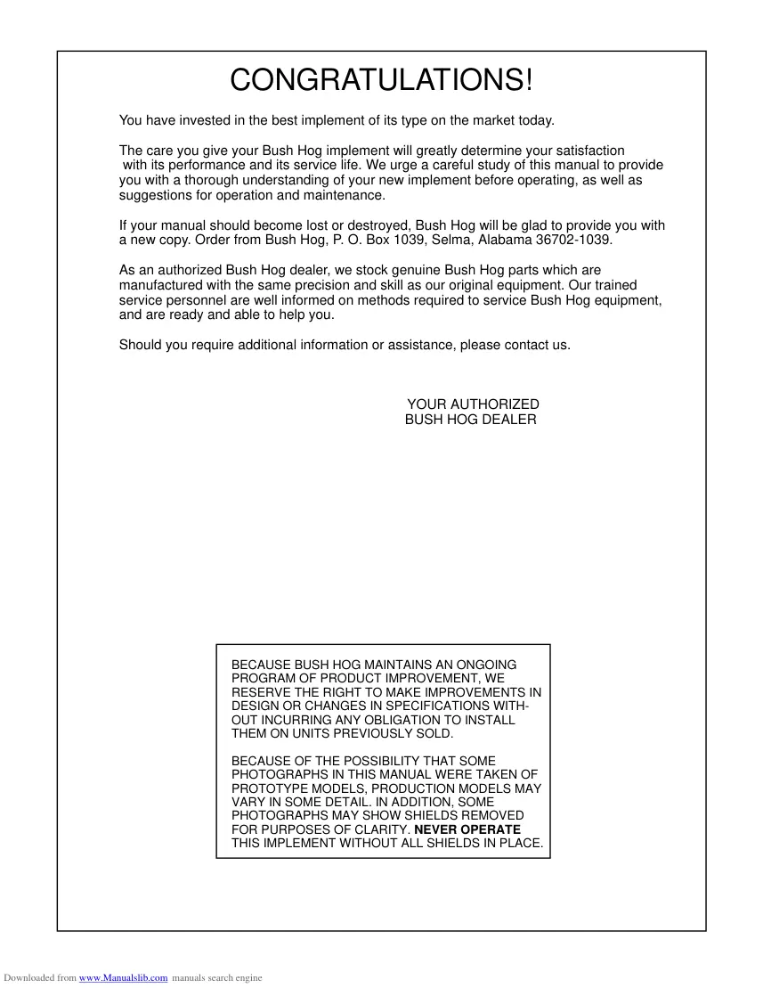 Bush Hog HM2007 HM2008 Operation Machine Operator's Manual preview page 2