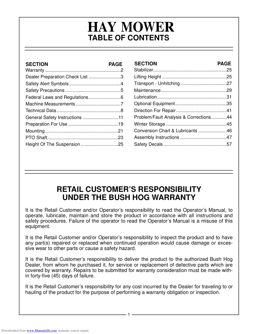 Bush Hog HM2007 HM2008 Operation Machine Operator's Manual preview page 3