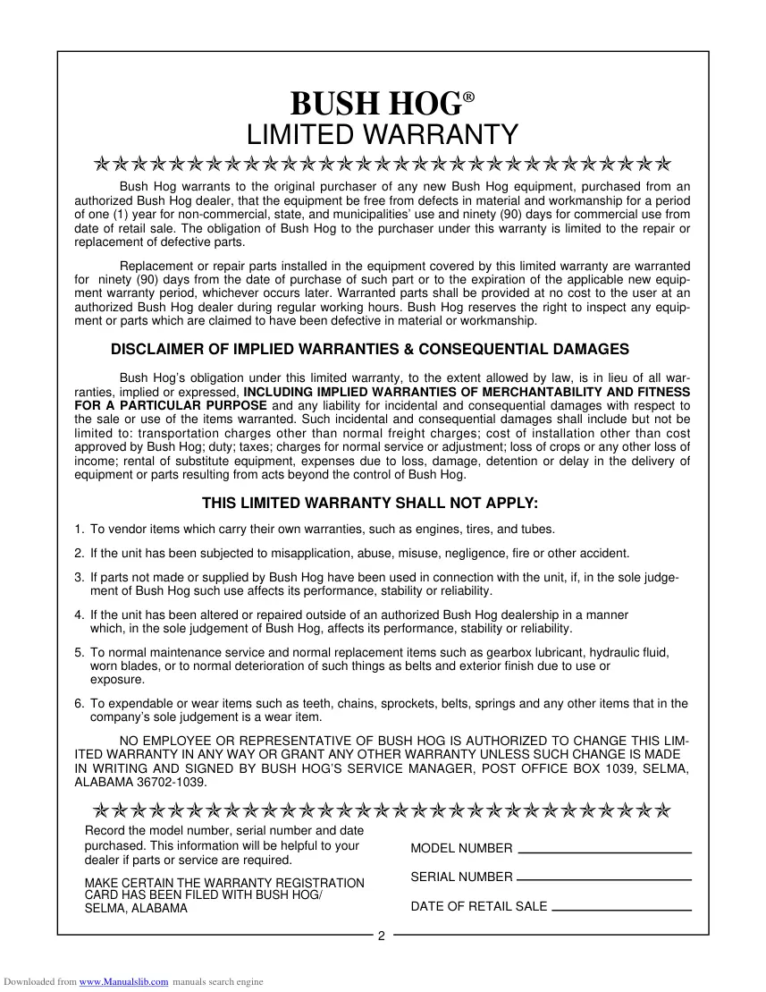Bush Hog M146 M246 Loader Operation Operator's Manual preview page 4