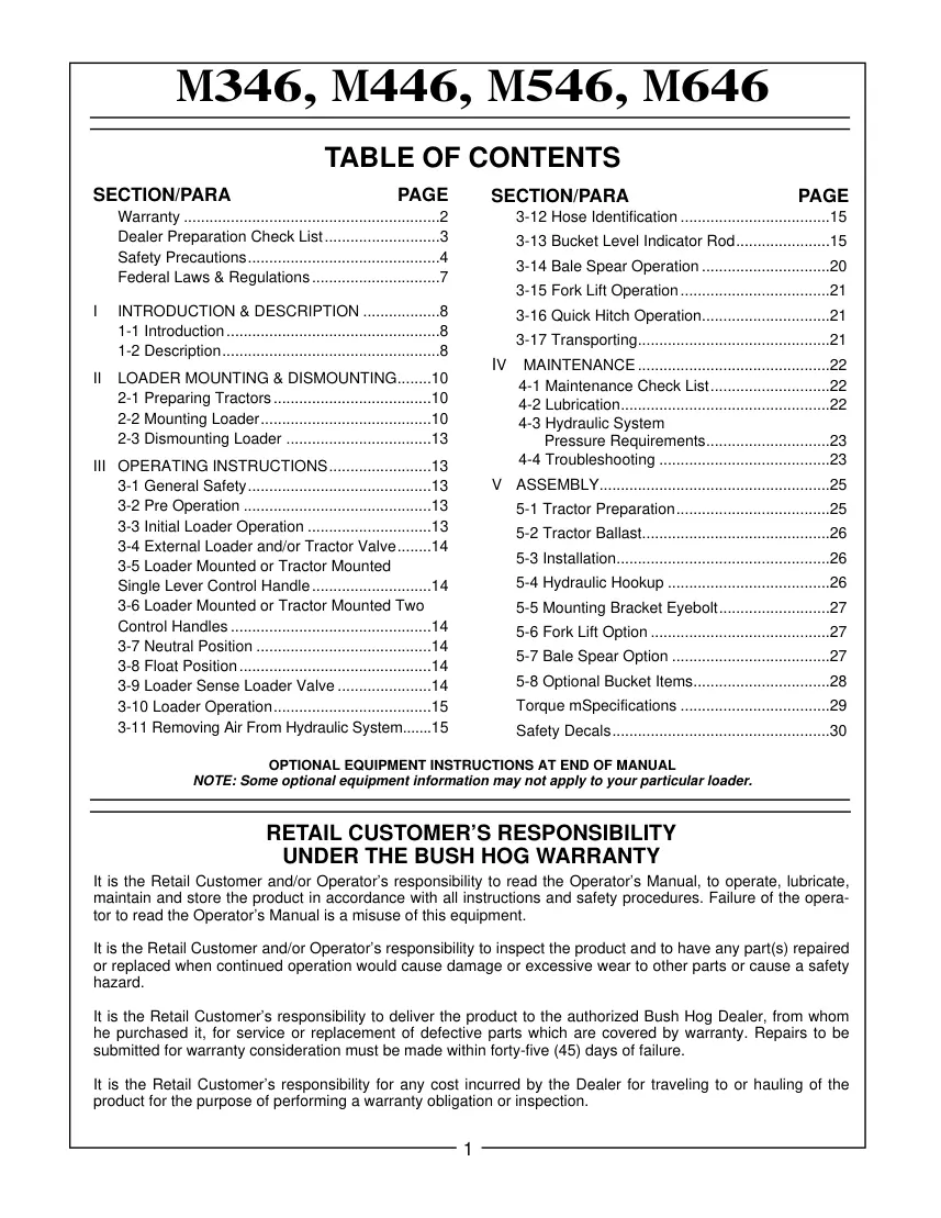Bush Hog M346 M446 M546 Operation Attachment Operator's Manual preview page 3
