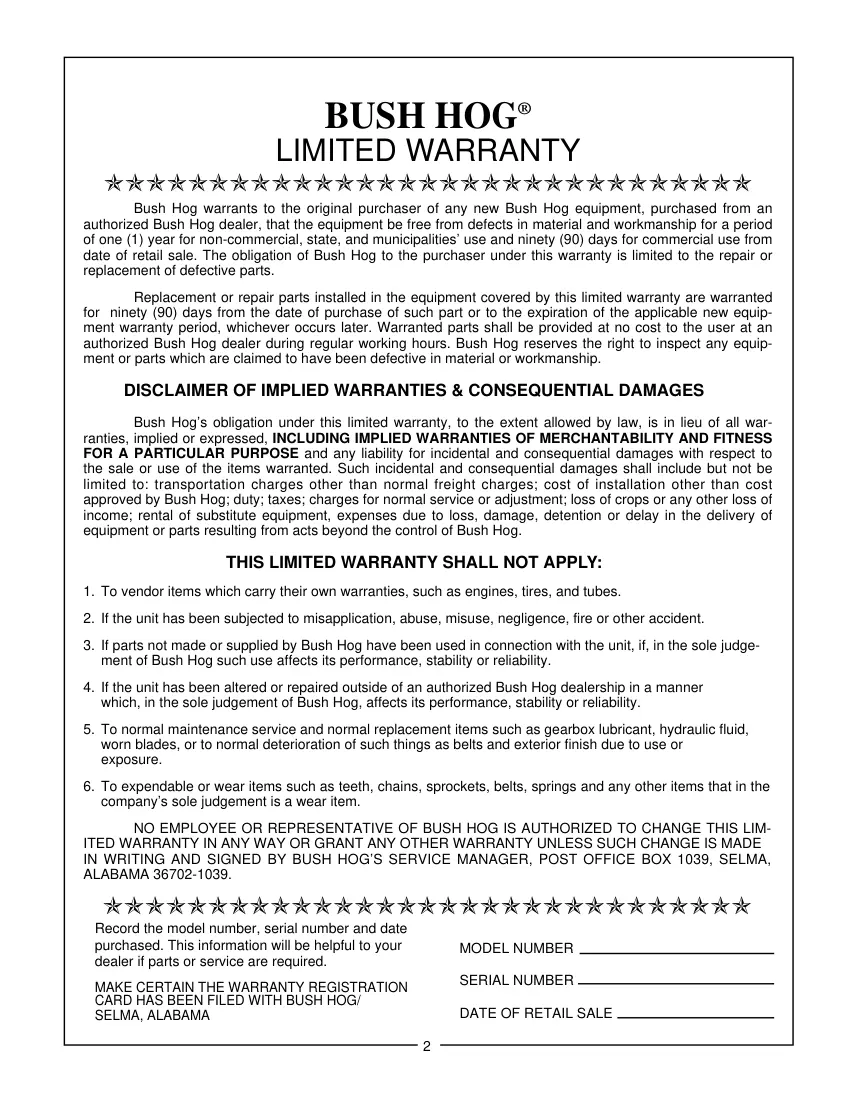 Bush Hog M346 M446 M546 Operation Attachment Operator's Manual preview page 4