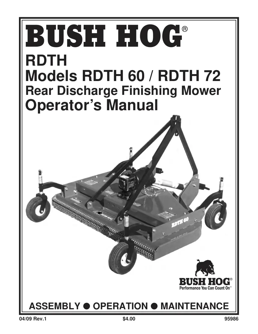 Bush Hog Rdth 60 72 Operation Machine Operator's Manual preview page 1