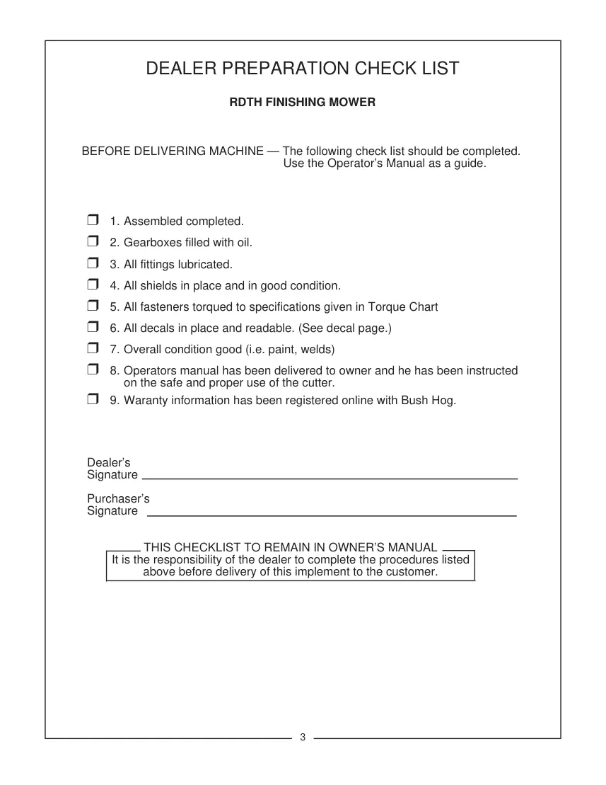 Bush Hog Rdth 60 72 Operation Machine Operator's Manual preview page 5
