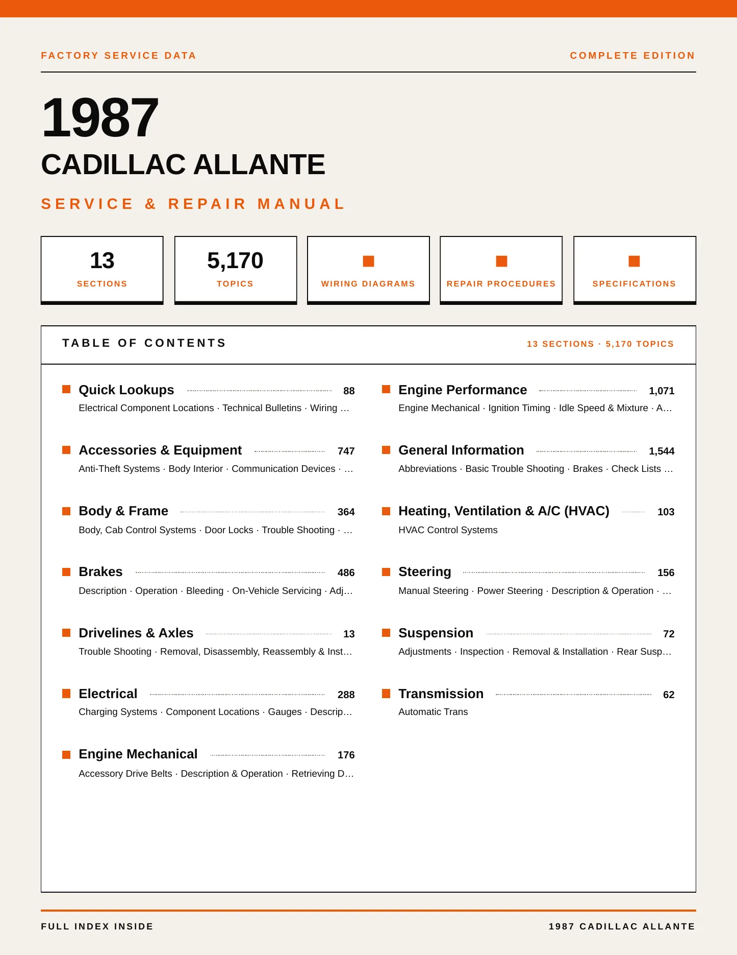 1987 Cadillac Allante Service and Repair Manual preview page 1