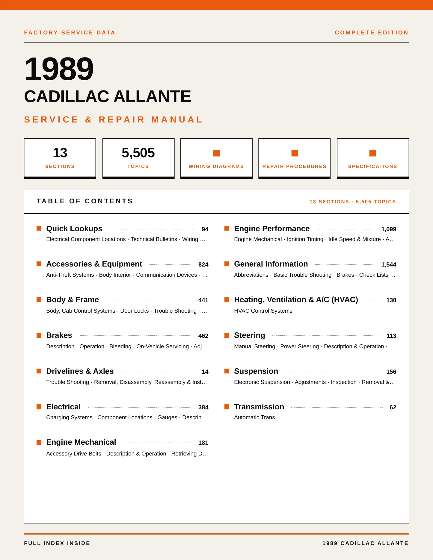 1989 Cadillac Allante Service and Repair Manual preview page 1