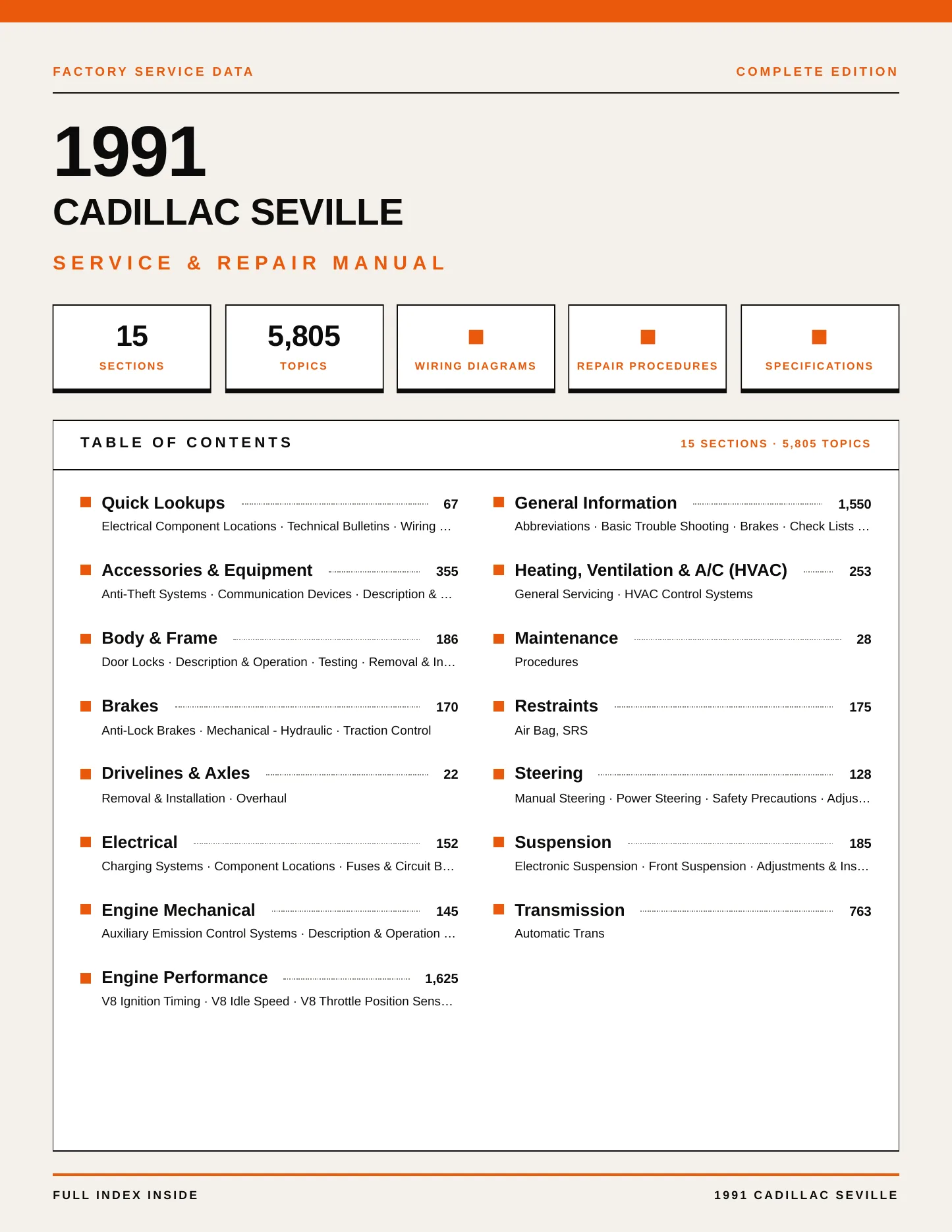 1991 Cadillac Seville Service and Repair Manual preview page 1