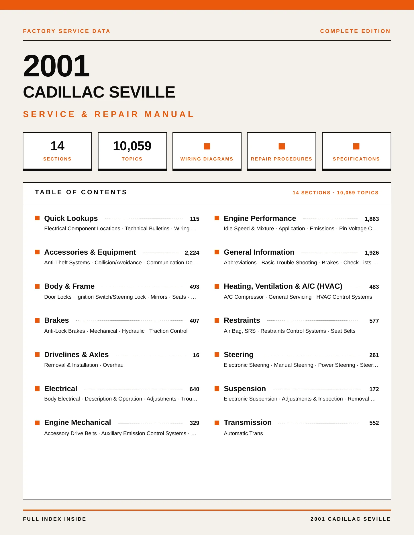 2001 Cadillac Seville Service and Repair Manual preview page 1