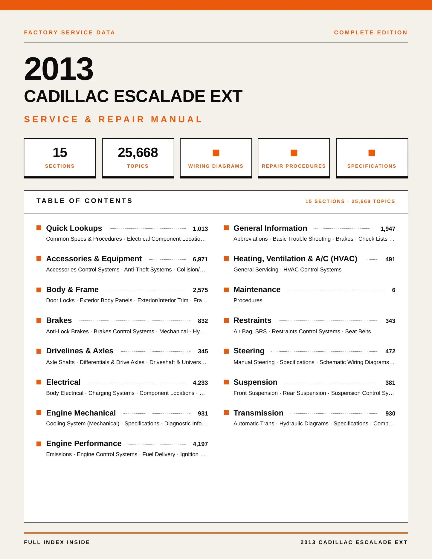 2013 Cadillac Escalade EXT Service and Repair Manual preview page 1
