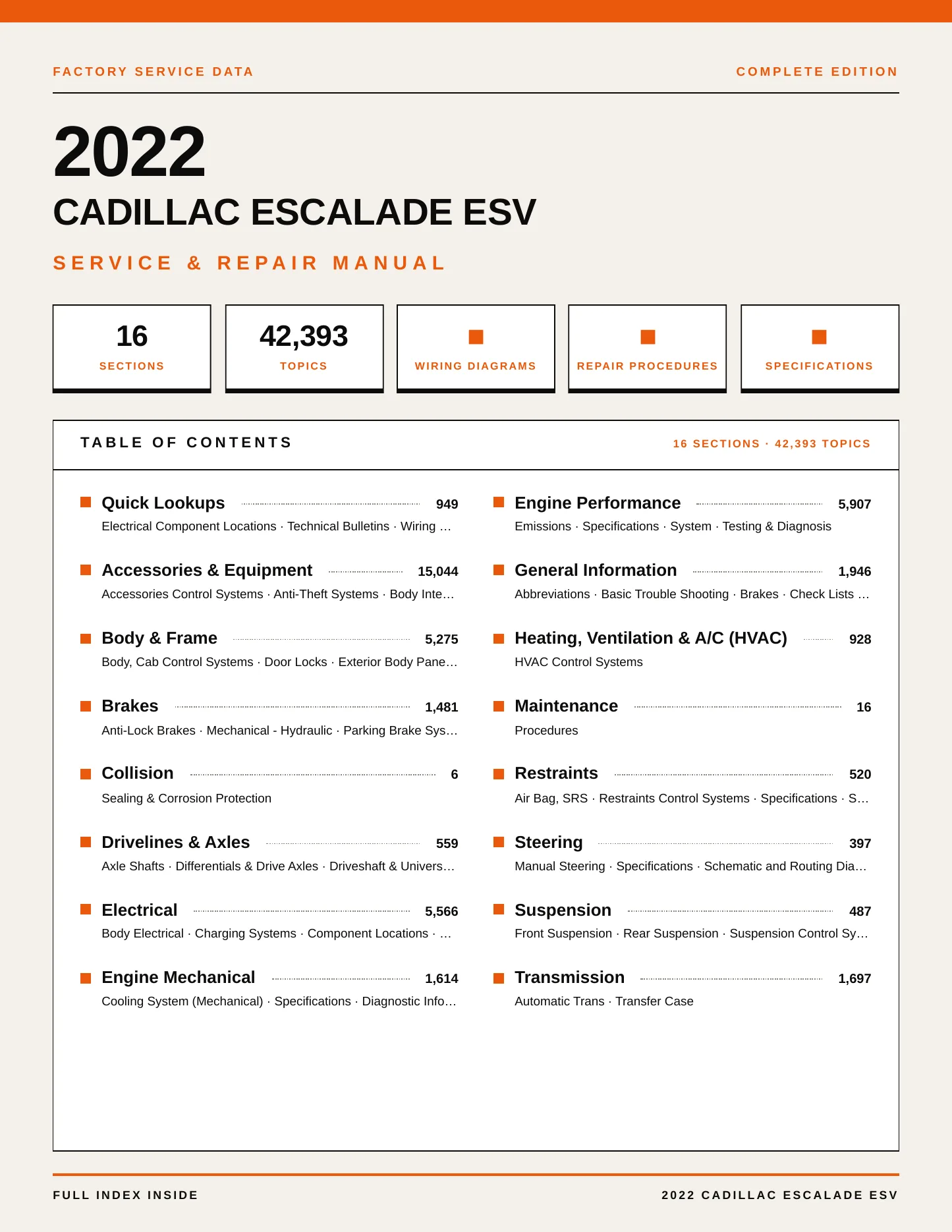 2022 Cadillac Escalade ESV Service and Repair Manual preview page 1