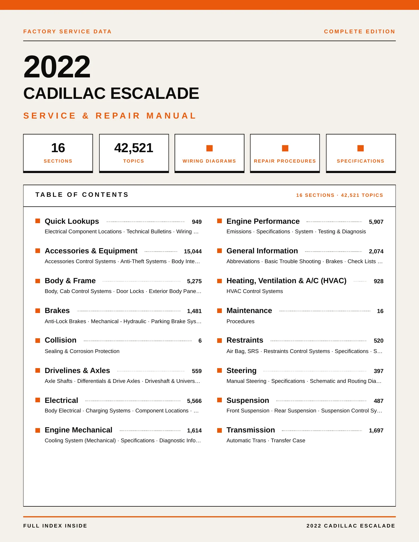 2022 Cadillac Escalade Service and Repair Manual preview page 1