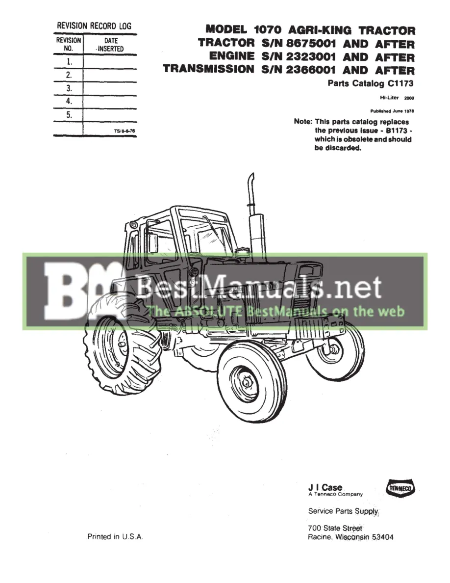 Case 1070 Agri-King Tractor Parts Manual preview page 3