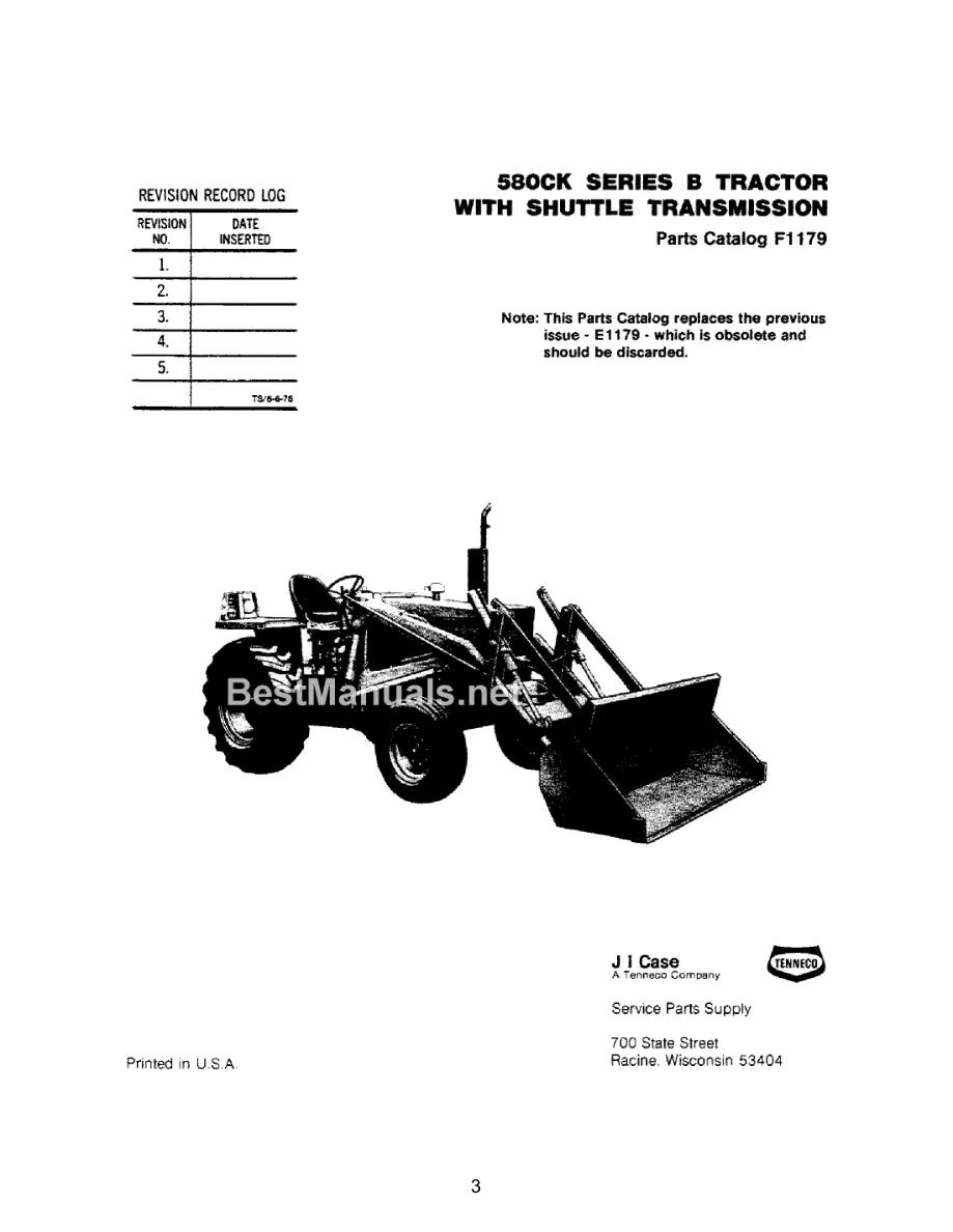 Case 580CK Series B Tractor (Shuttle Transmission) Parts Manual preview page 3