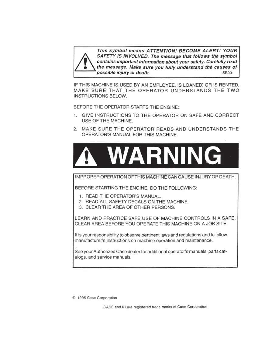 Case 580k Loader Backhoe Operator's Manual preview page 2