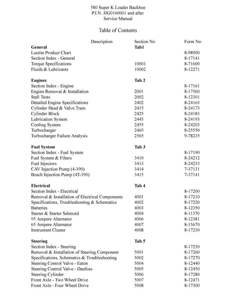 Case 580SK Tractor Backhoe Service & Repair Manual preview page 2