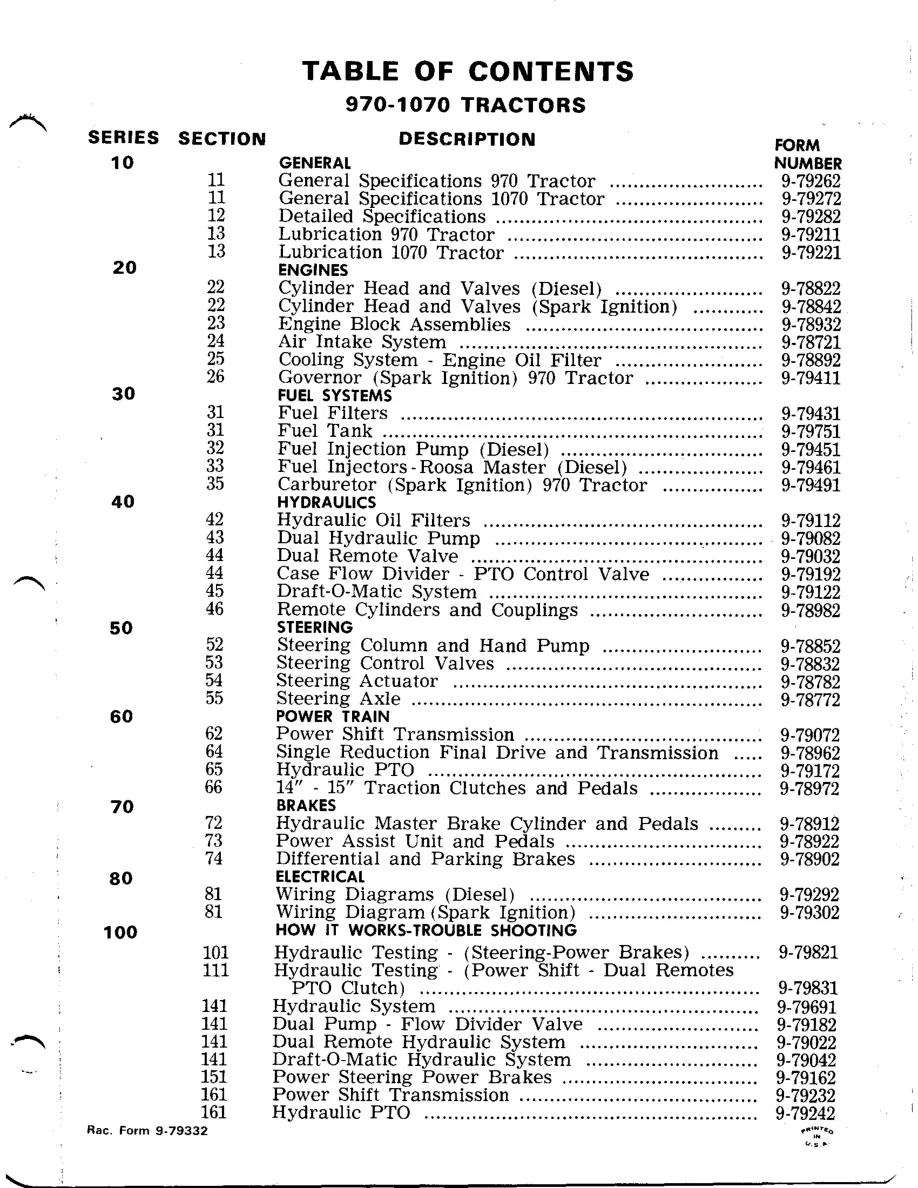 Case 970 1070 Tractors Service & Repair Manual preview page 2