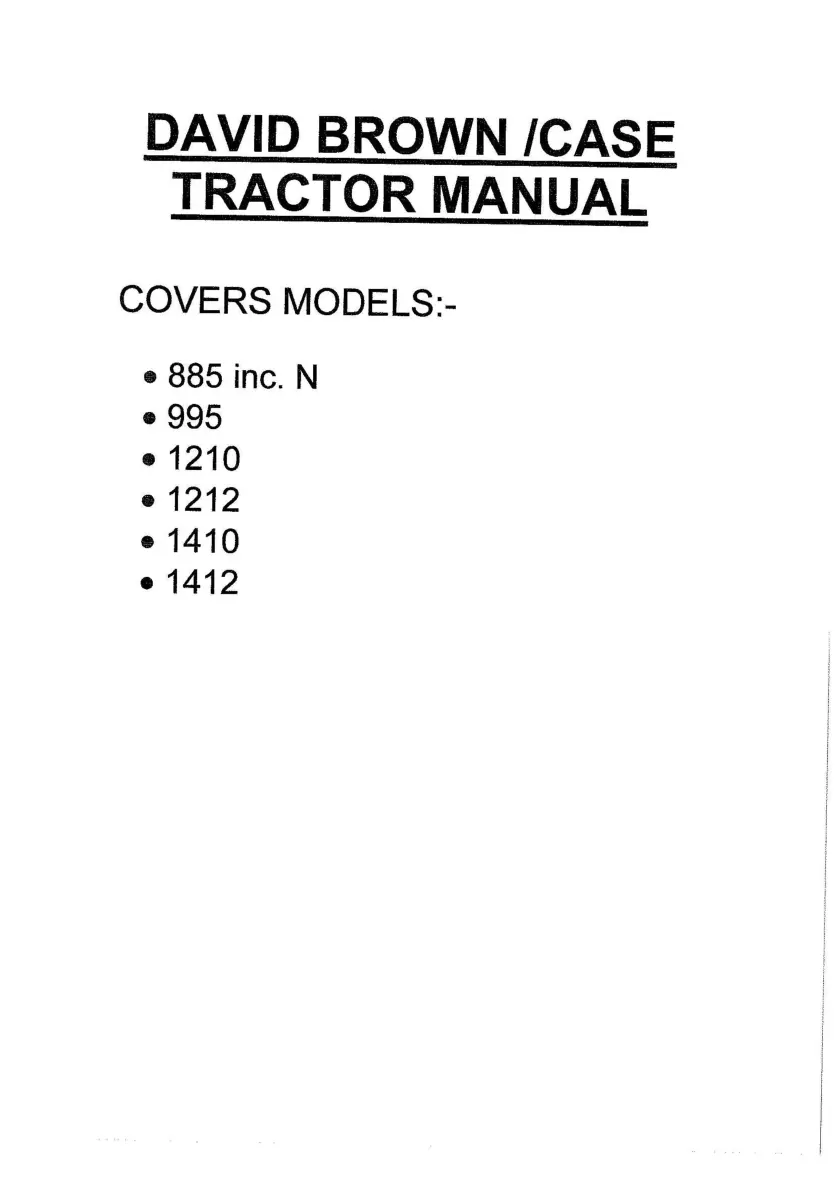 Case David brown Tractor 885 995 1210 1410 1412 Service & Repair Manual preview page 1