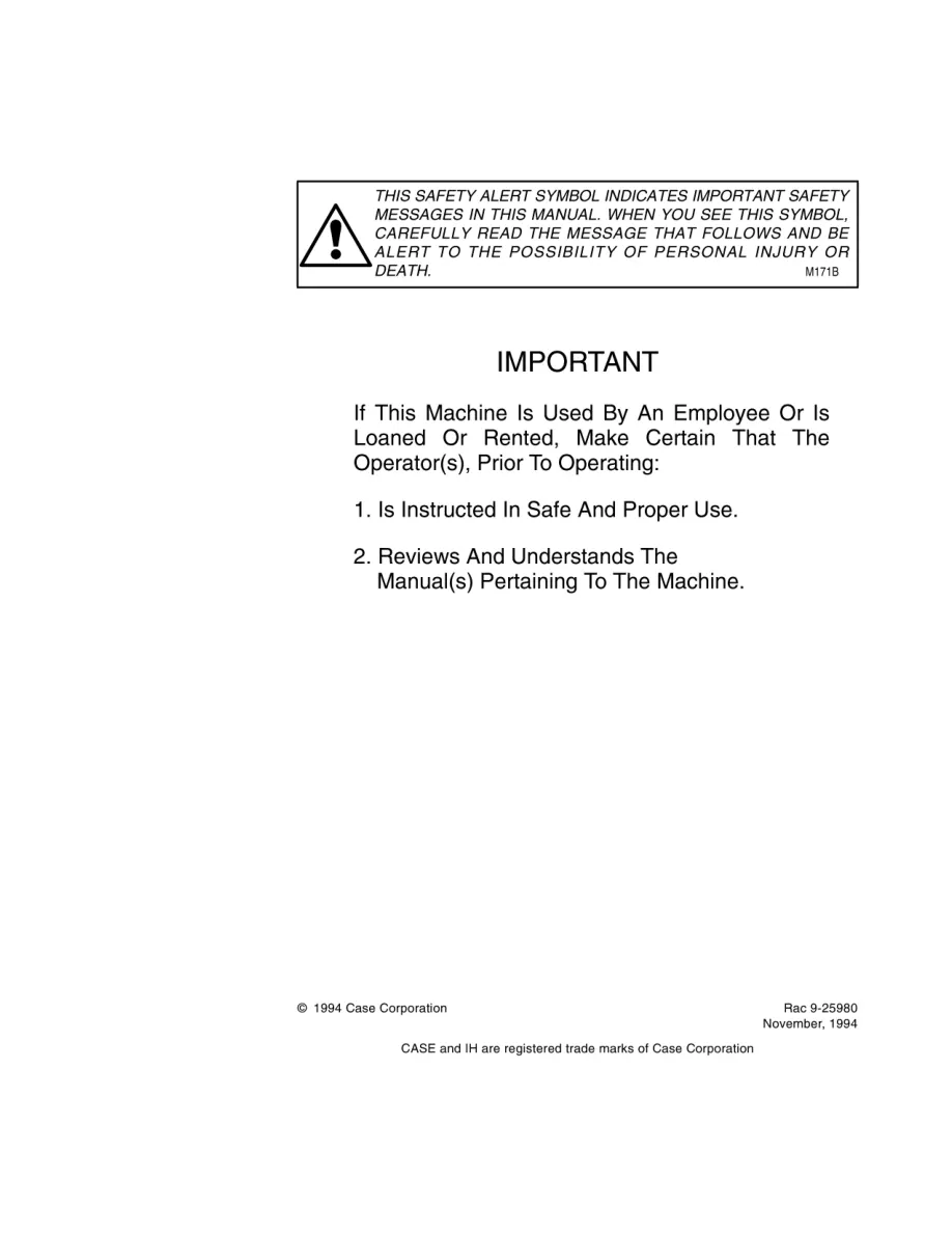 Case IH 1020 Combine Operator's Manual preview page 2