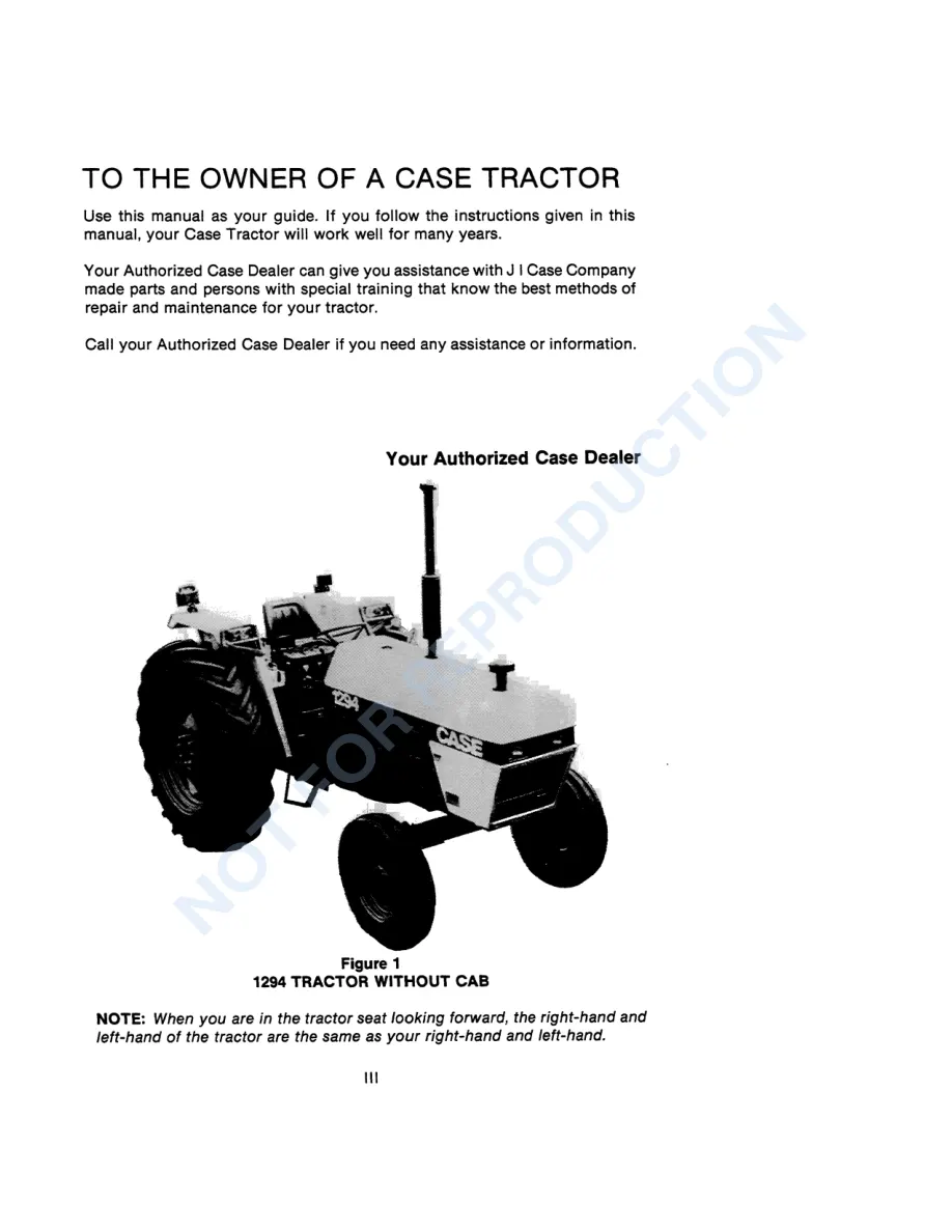 Case IH 1294 Tractor Operator's Manual preview page 5