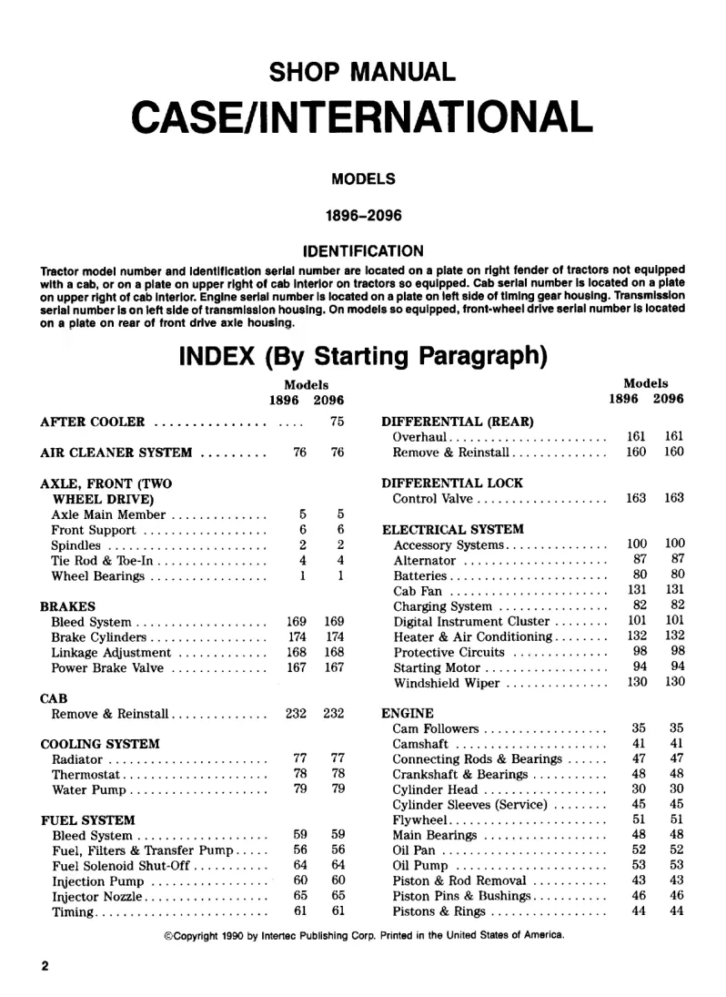 Case IH 2096 Tractor Service & Repair Manual preview page 1