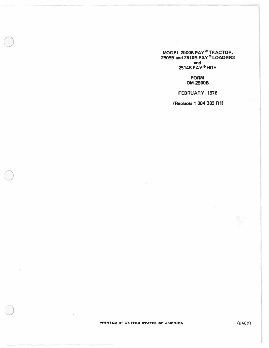 Case IH 2500B Pay Tractor 2505B & 2510B Loaders 2514B Hoe Operator's Manual preview page 2