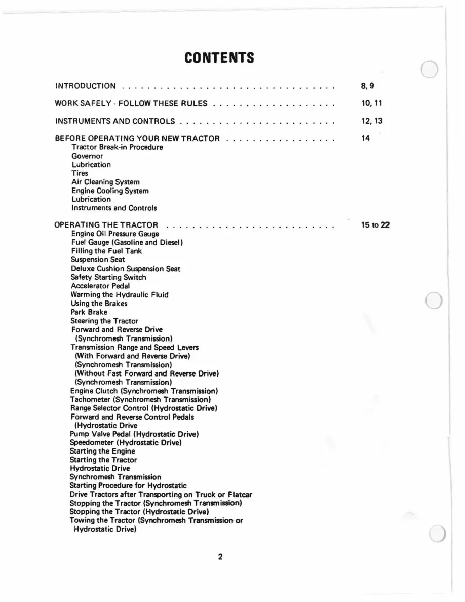 Case IH 2500B Pay Tractor 2505B & 2510B Loaders 2514B Hoe Operator's Manual preview page 6