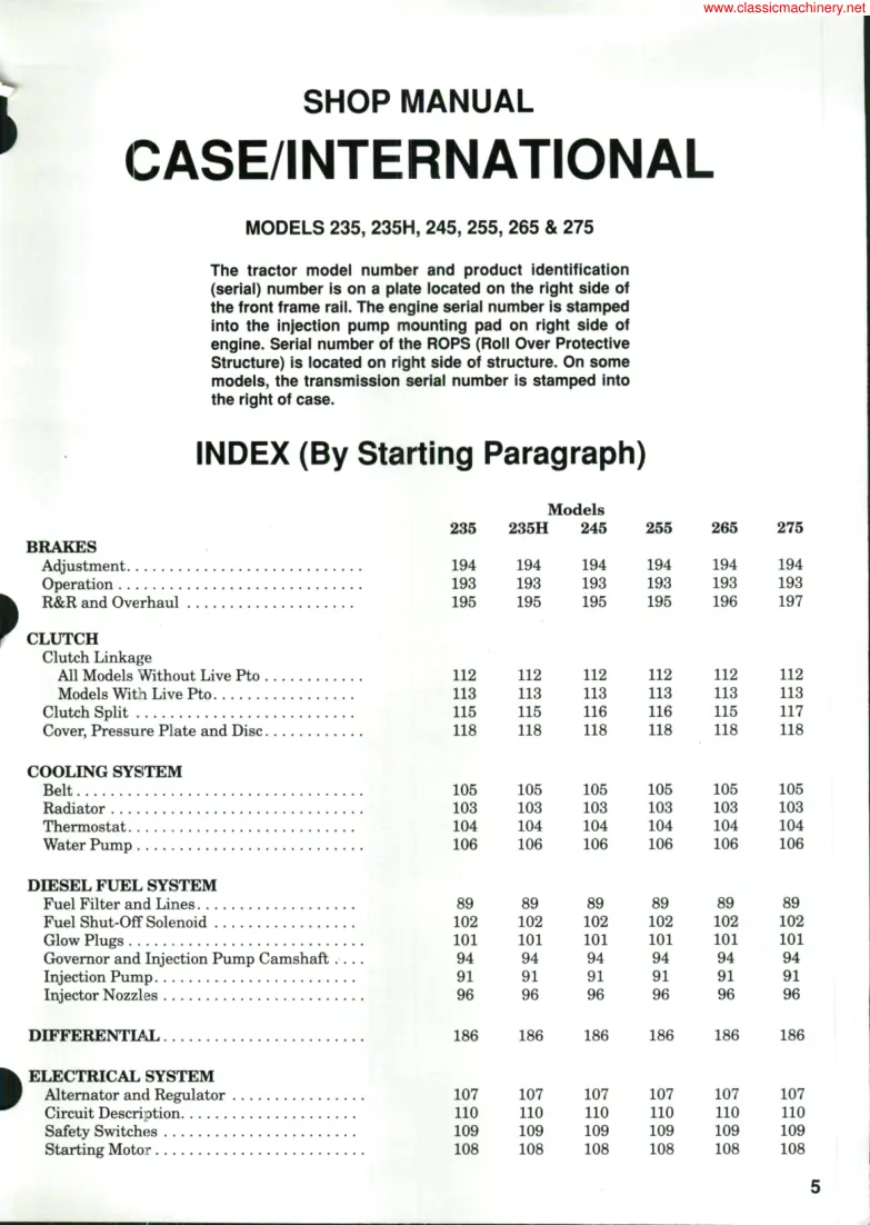 Case IH 275 Tractor Service & Repair Manual preview page 1