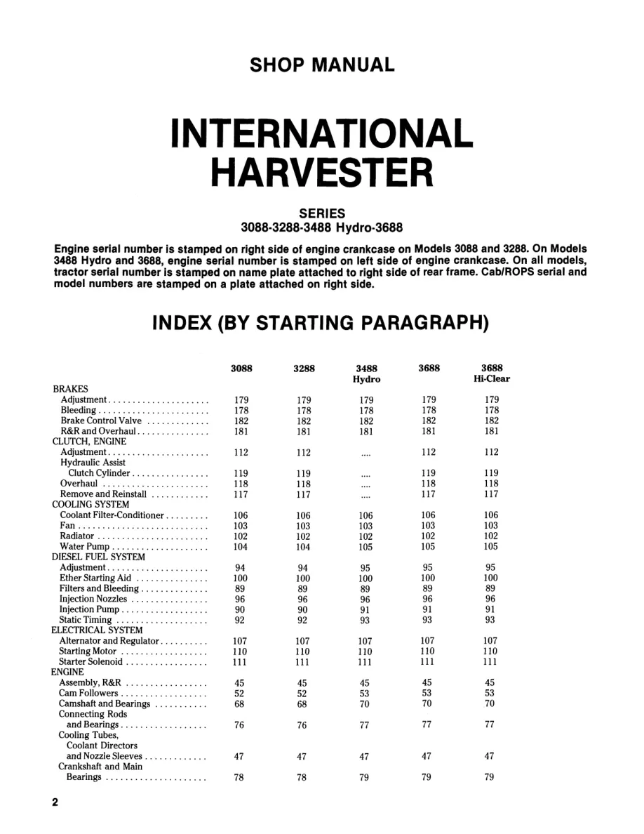 Case IH 3088 3288 3488 Hydro & 3688 Tractor Service & Repair Manual preview page 2