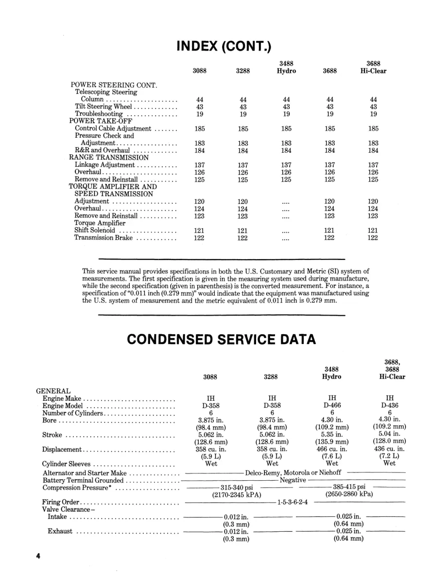 Case IH 3088 3288 3488 Hydro & 3688 Tractor Service & Repair Manual preview page 4