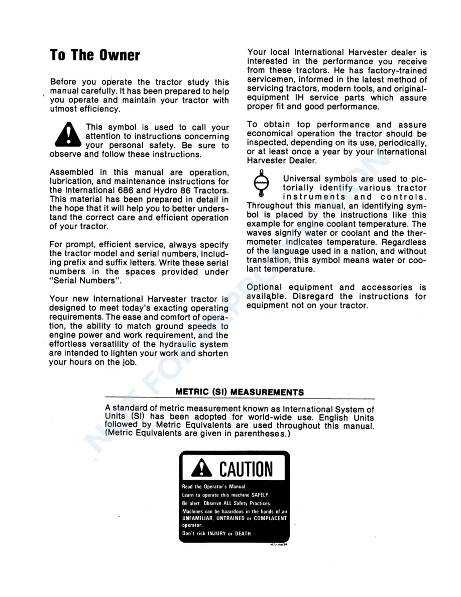 Case IH 686 Gear Drive & 86 Hydro Tractor Operator's Manual preview page 3