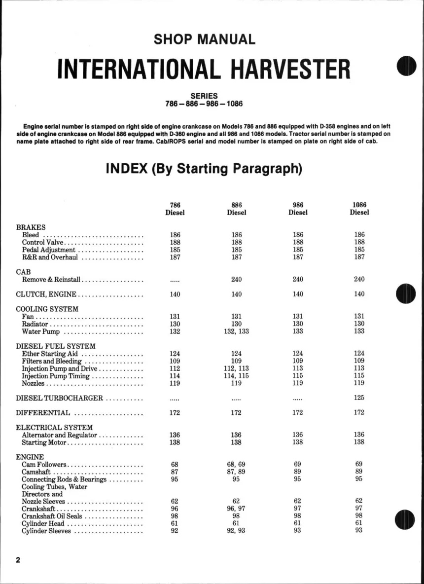 Case IH 786 886 986 1086 Tractor Service & Repair Manual preview page 3