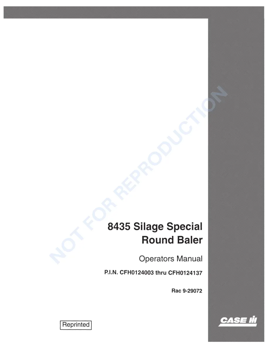Case IH 8435 Silage Special Round Baler Operator's Manual preview page 1