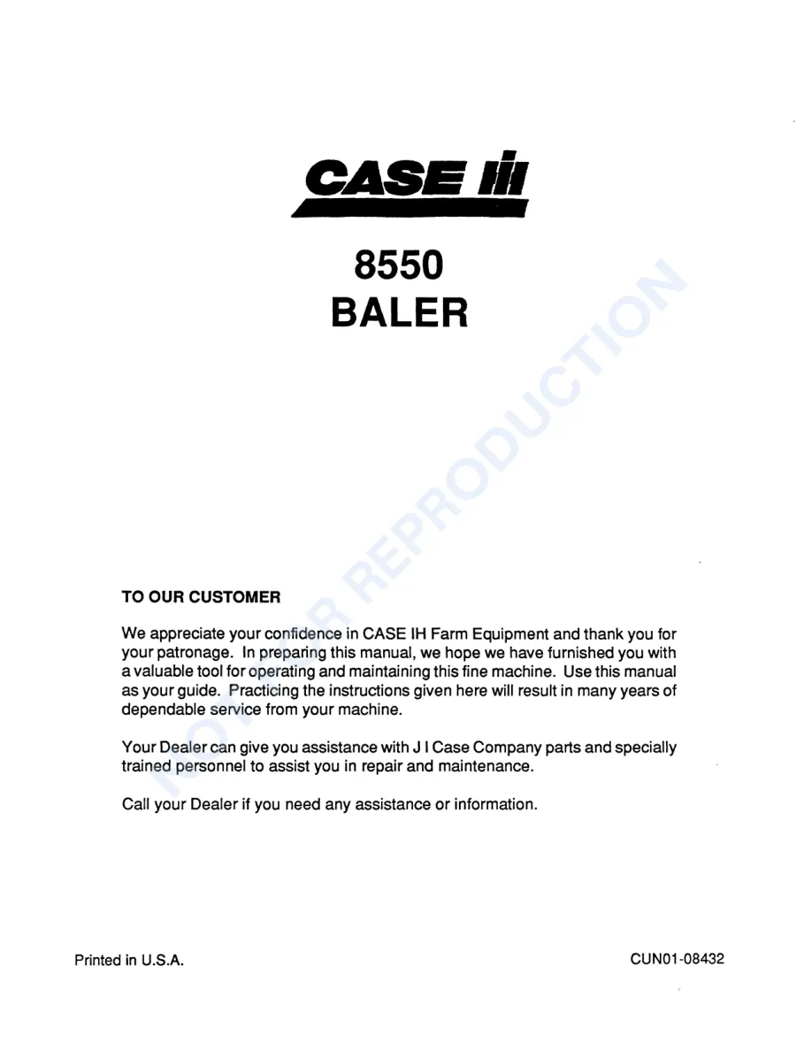 Case IH 8550 Baler Operator's Manual preview page 3