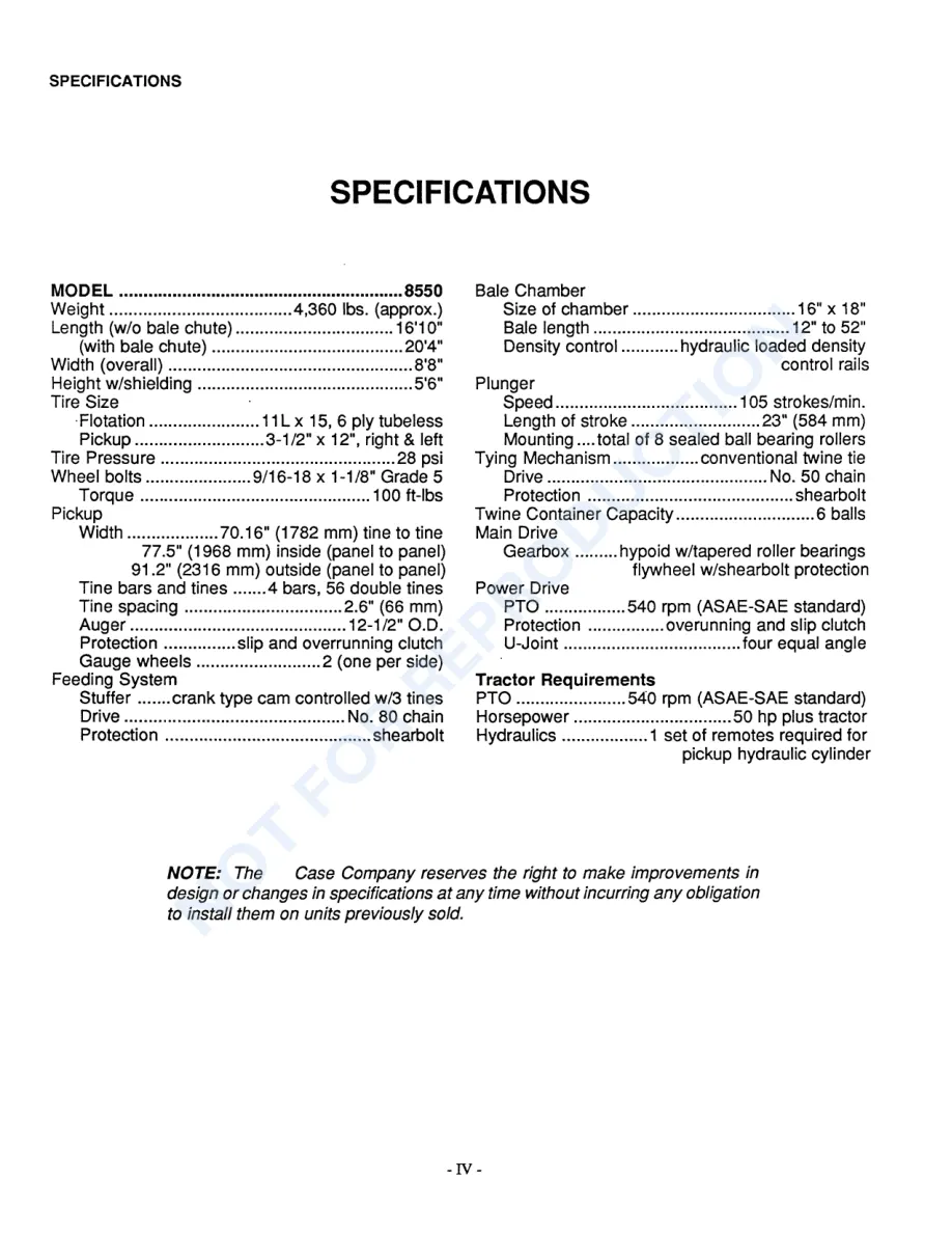 Case IH 8550 Baler Operator's Manual preview page 6