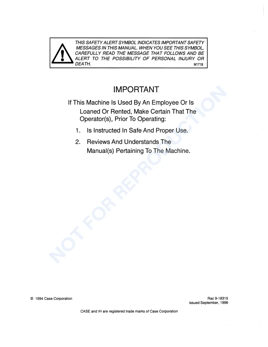 Case IH 8555 Square Baler Operator's Manual preview page 2