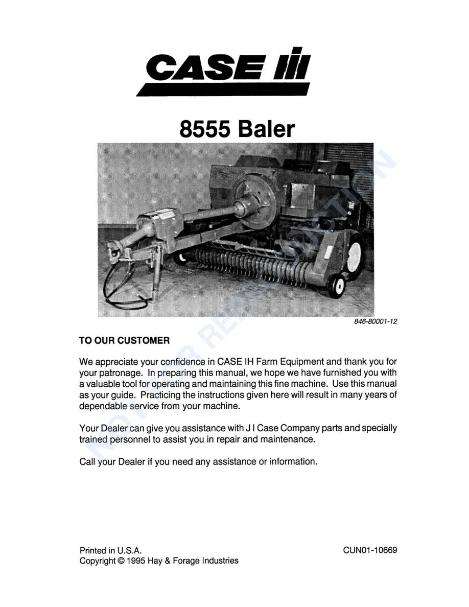 Case IH 8555 Square Baler Operator's Manual preview page 3