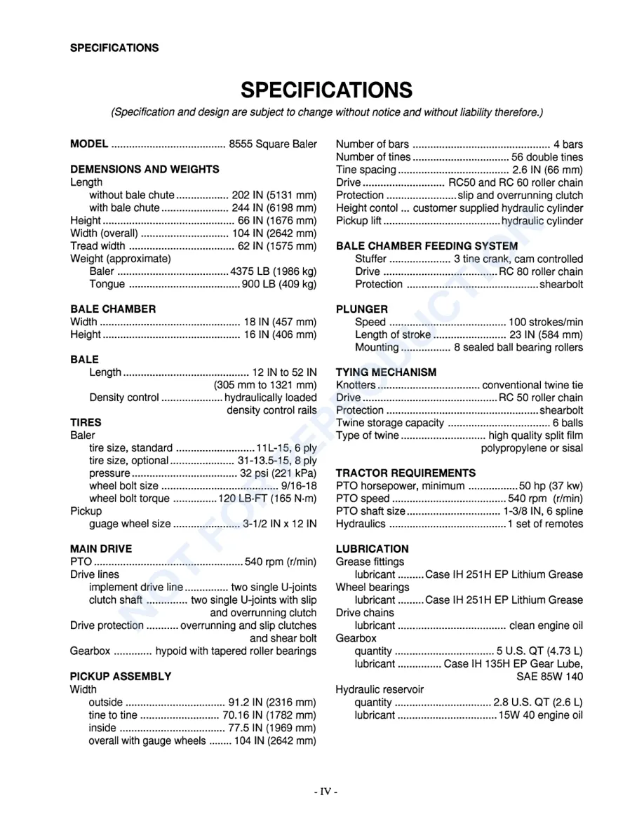 Case IH 8555 Square Baler Operator's Manual preview page 6