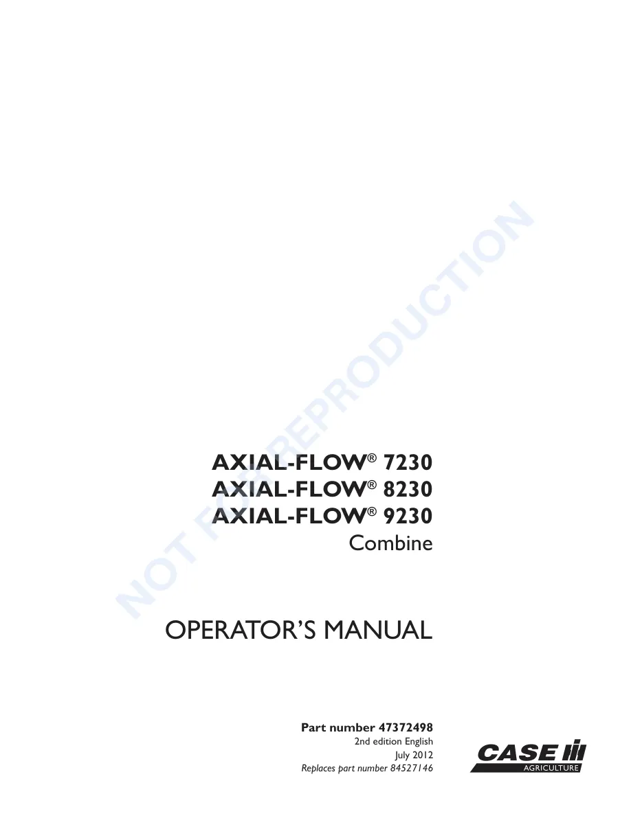 Case IH Axial Flow 7230 8230 9230 Combine Operator's Manual preview page 1
