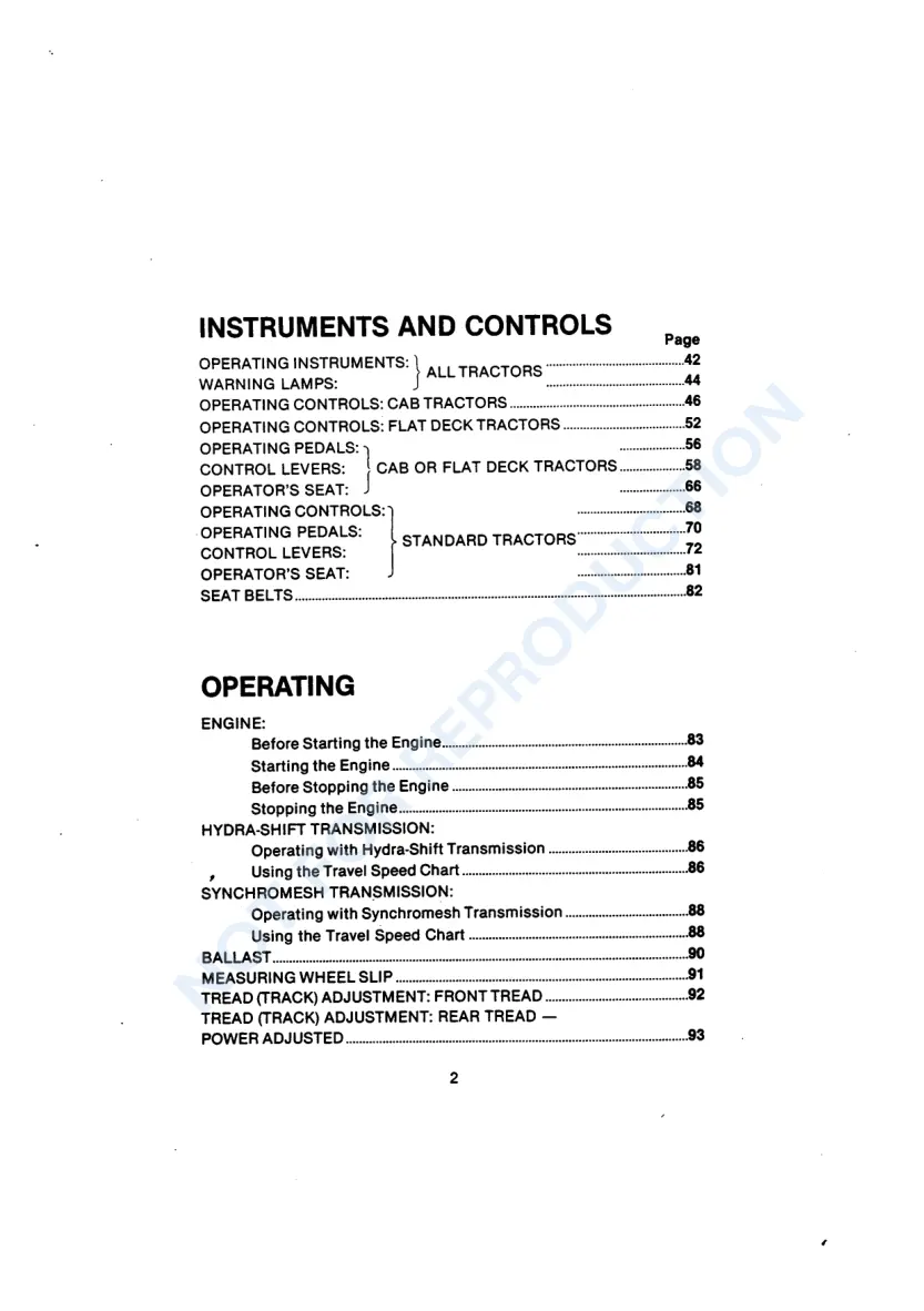 Case IH David Brown 1490 Tractor Operator's Manual preview page 2