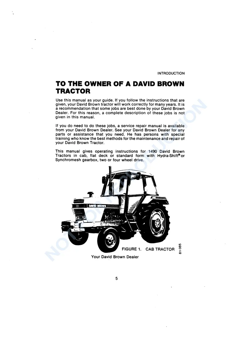Case IH David Brown 1490 Tractor Operator's Manual preview page 5